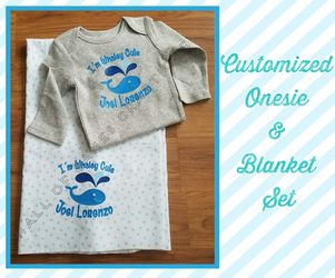 "Im Whaley Cute" Baby Onesie and Baby Receiving Blanket Combo (baby, newborn, baby shower, babyshower, gift)