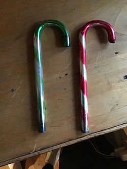 Vintage Kentlee Blown Glass 1940’s Red / Green Stripe Candy Cane Ornaments of Mercury Glass $125