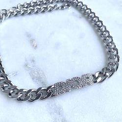 Silver Christian Dior Cuban Chocker Necklace 