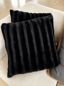 Black Faux Fur Ribbed Throw Pillow