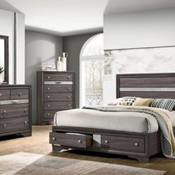 Brand New Grey 4pc Queen Bedroom Set (Available In Eastern King)
