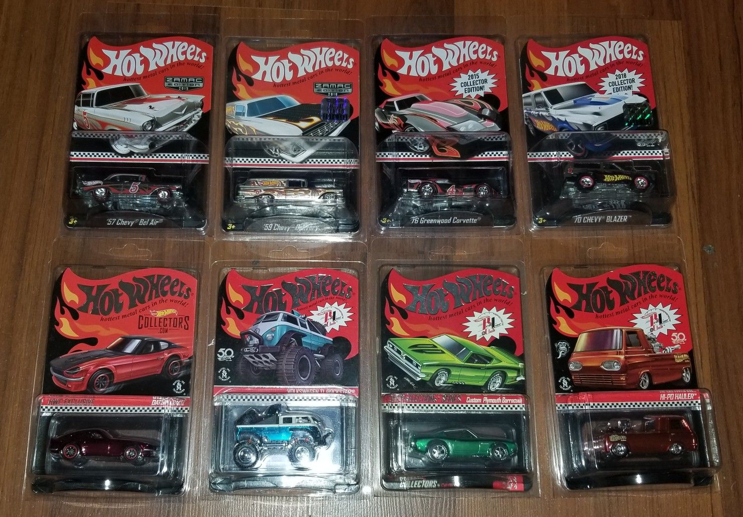 RLC HOTWHEELS '70 CHEVY BLAZER HI PO HAULER '76 CORVETTE BARRACUDA '59 CHEVY DELIVERY VW ROCKSTER '57 BEL AIR DATSUN 240Z