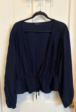 SHEIN CURVE Ruched Tie Waist Blouse in Blue Size 4XL Like New