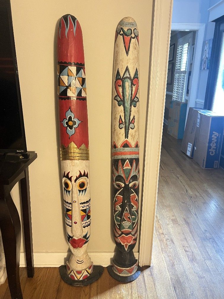 Large Tiki Mask Totem Poles 