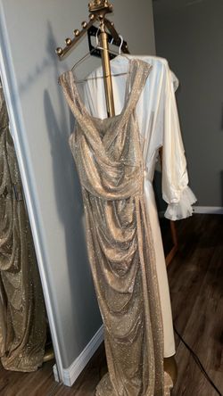 Gold Metallic Draped Formal Gown