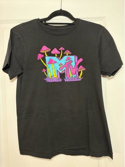 MTV Neon Mushroom Graphic T-Shirt – Front & Back Print – Size Medium