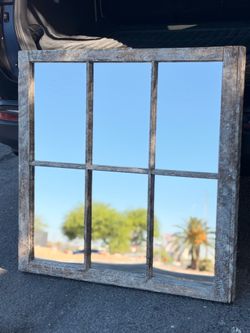 Large Rustic Farmhouse Window Pane Wall Mirror – Distressed Wood Frame