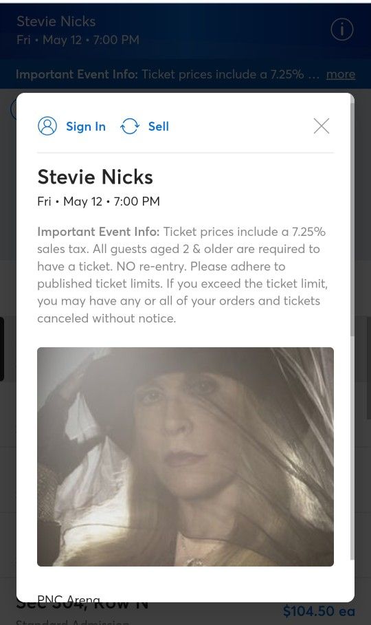 Selling My Stevie Nicks Concert Tickets Raleigh, NC Friday May 12