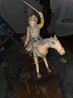 Antique Chinese Warrior on Horseback Figurine