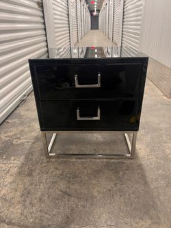 Black Tempered Glass 2 Drawer Nightstand by DWR