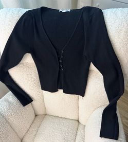 Black Ribbed Button Front Knit Top – Size Large