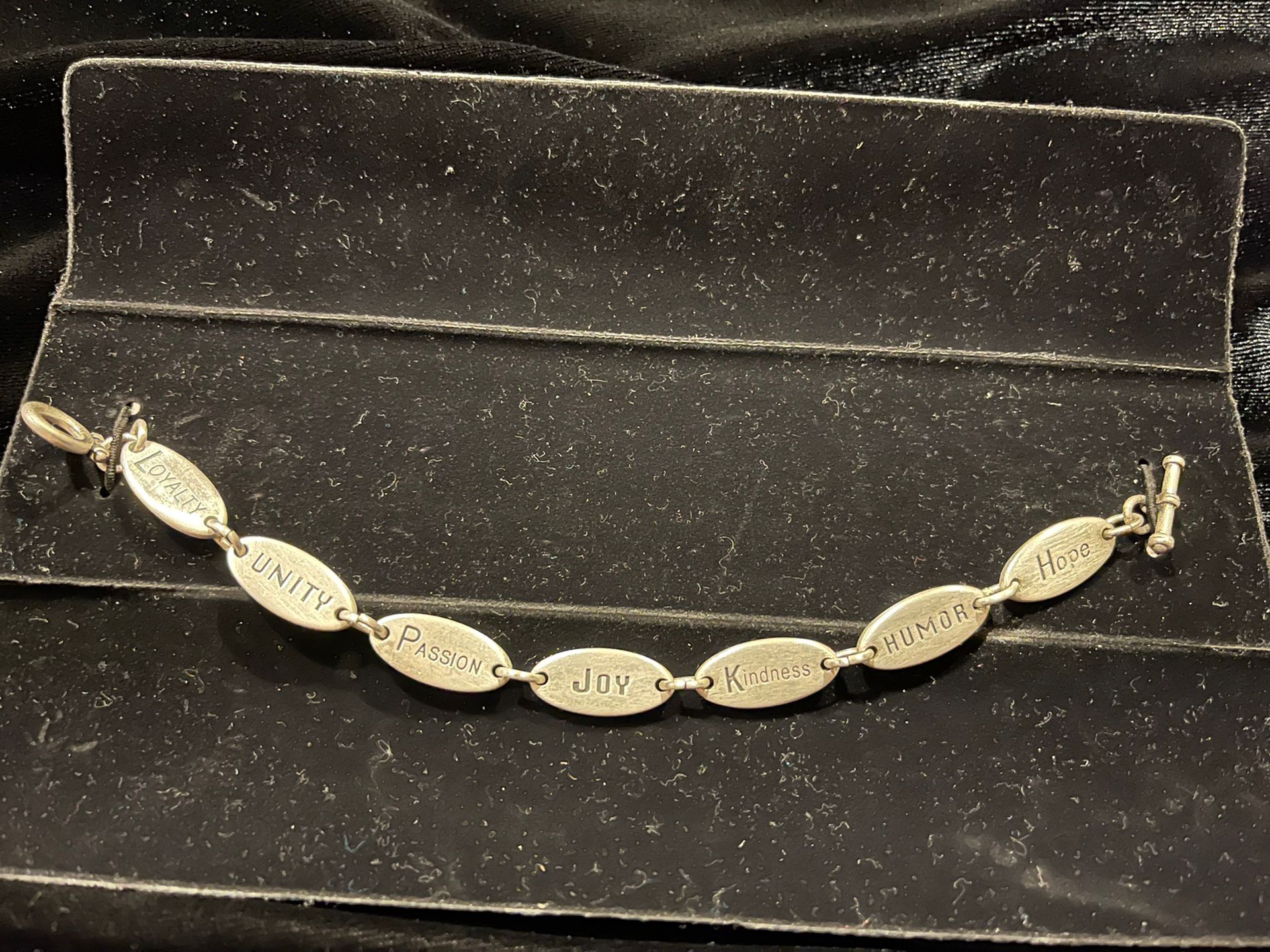 Vintage Humanity Pewter Toggle Bracelet 14 Words of Encouragement
