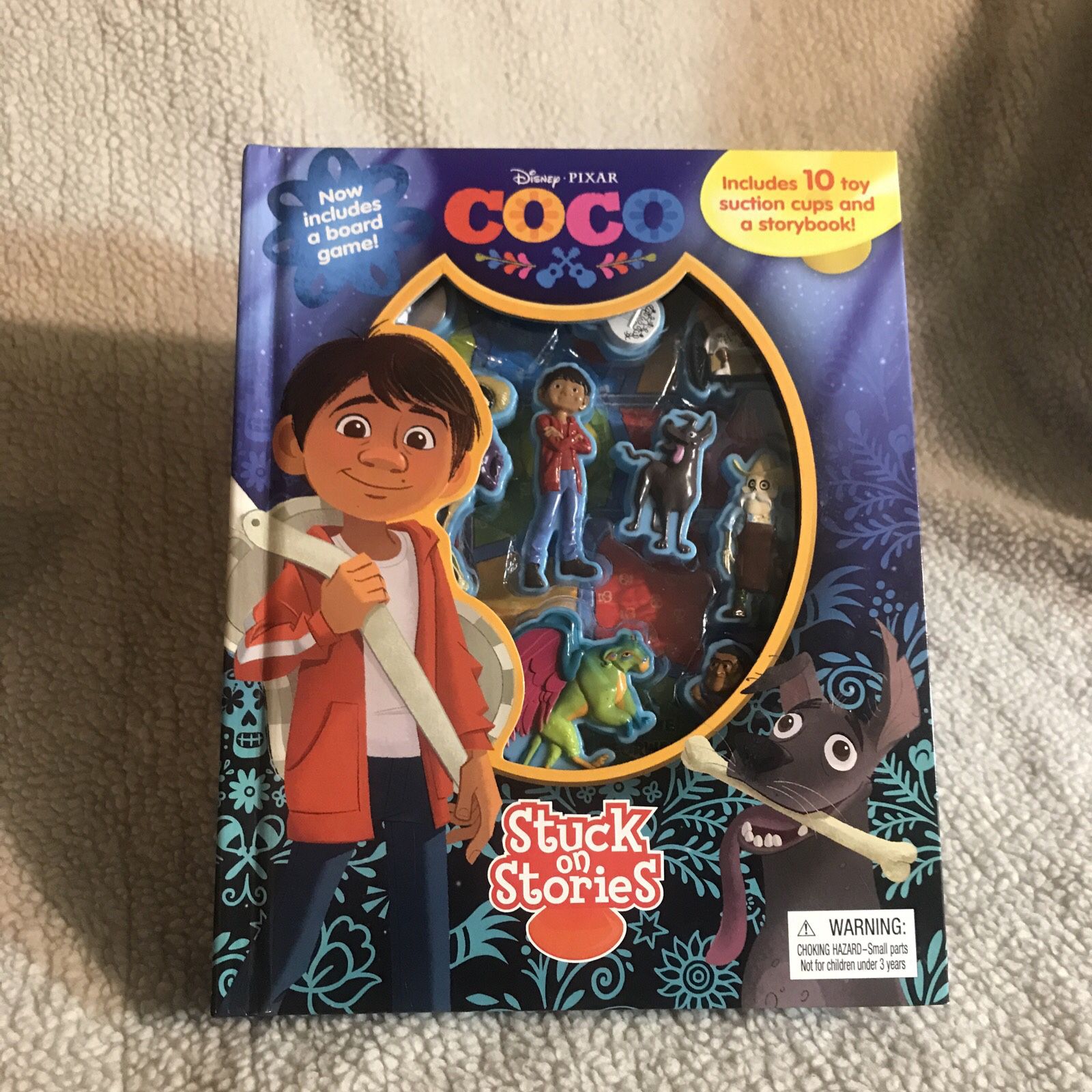 Disney Pixar Coco Stuck On Stories W/ 10 Toy Suction characters & Storybook
