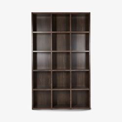 Contemporary Bookshelf – Ella 71” Bookcase, White Frame, Oak Finish Shelves, Modern Open-Back Design