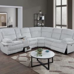 Brand New Super Plush Corduroy Reclining Sectional Sofa 