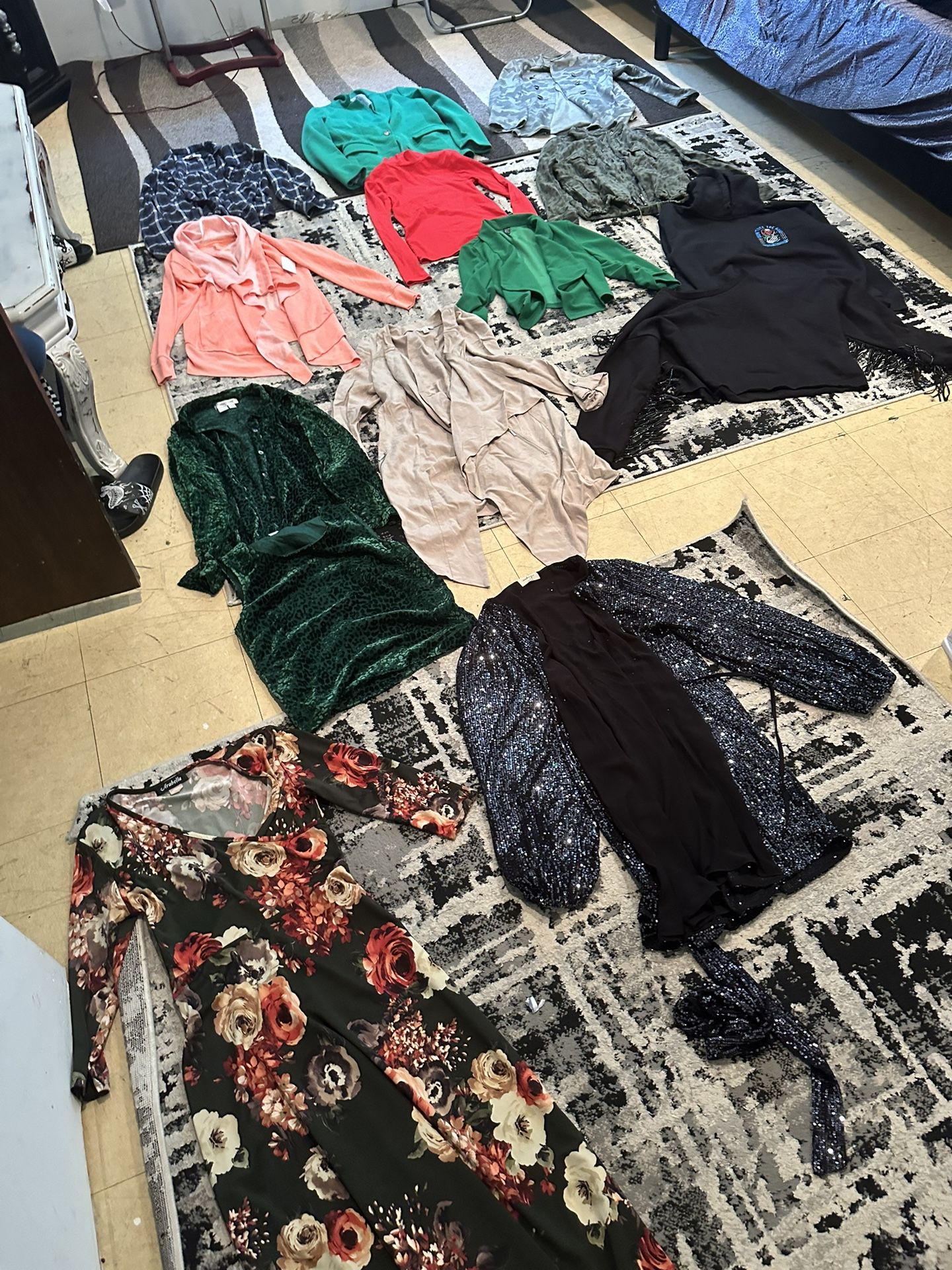 Women’s long sleeve bundle of clothing, size medium dresses, cardigans sweatshirts, blazer