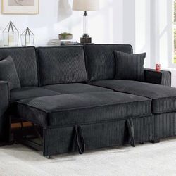 ✅️✅️ Black   Convertible Sectional W/ Cup Holder & W/ USB Port✅️✅️