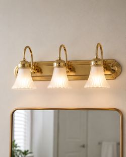 Vintage Brass 3-Light Vanity Fixtures with Frosted Glass Shades