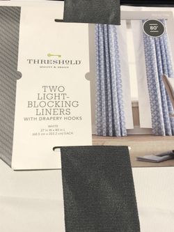 Threshold Two light blocking curtain liners with drapery hooks