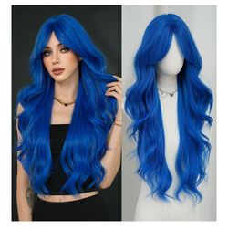7JHH WIGS 31in Blue Heat Resistant Long Wavy Wig with Curtain Bangs
Synthetic,Fiber,Natural,Women,Christmas,Daily,Party,Long