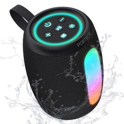 Portable Bluetooth Speaker, Powerful Stereo Sound Small Wireless Speaker with Lights, IPX5 Waterproof, BT5.3 with AUX Input, TWS Pairing, for Outdoor 