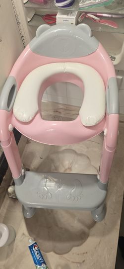 Fedicelly Potty Training Seat Ladder Girls, Toddlers Potty Chair, Kids Toilet Seat (Gray/Pink)