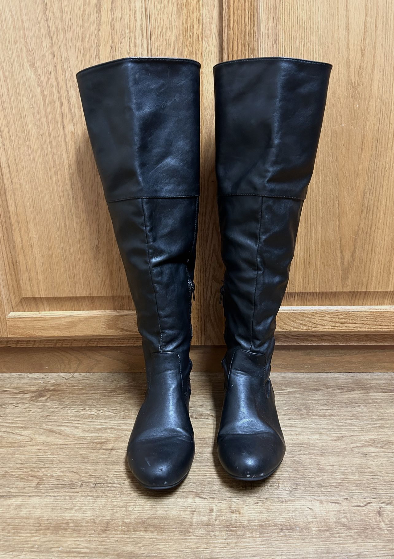 Lilly16 Thigh High Faux Leather Black Boots/Size 6.5-7