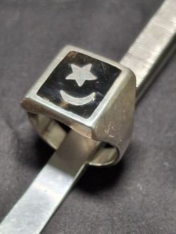 Sterling Silver Gents Ring Moon & Star W Onyx Stone Handmade 17.7 GR SIZE 12 