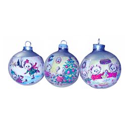 Set of 3 -Vintage Corning Glass - Mouse Family Christmas Ornaments