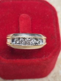 14k Yellow and White Gold Men's 5 Diamond Wedding Band Ring