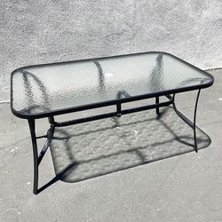 (New in box) $70 Rectangular 59x36x28” Outdoor Patio Metal Table Tempered Glass w/ Umbrella Hole