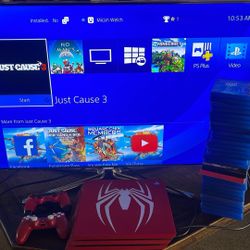 (Trades!) Spider-Man PS4 Pro Bundle (limited Edition) 2 Controllers + Cords + Lot Of Games Plus TV