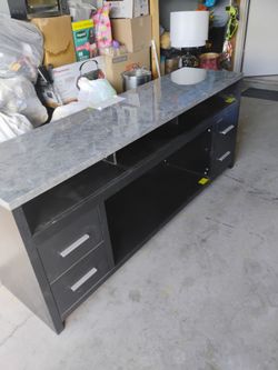TV Stand Console with Marble-Look Top