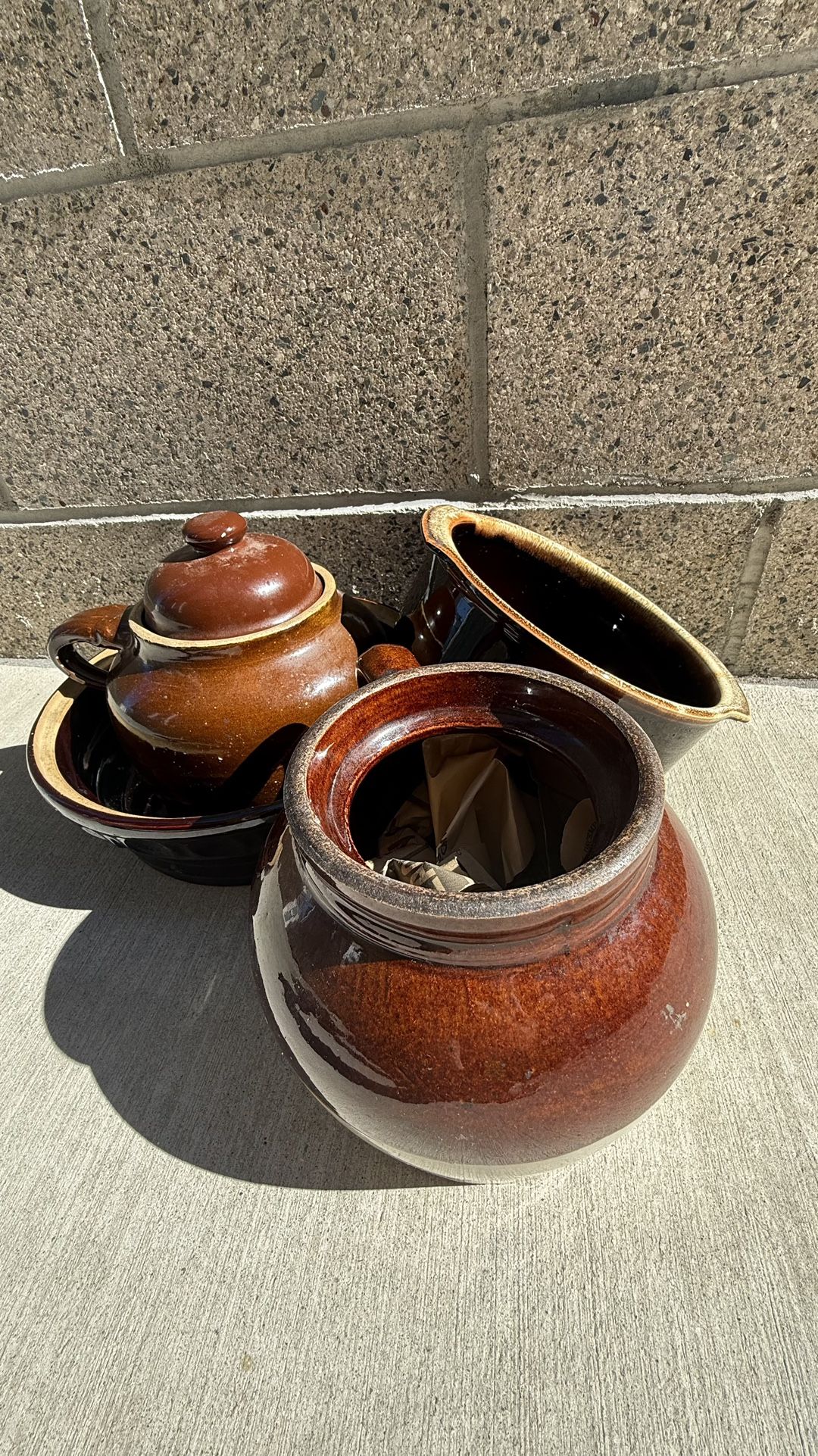 Vintage USA Stoneware Crocks Set – Rustic Brown Glaze