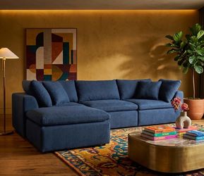 Joybird Bryant Marine Blue Fabric 3 Seater Sectional Sofa