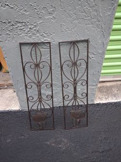 Pair of metal scrollwork wall candle sconces