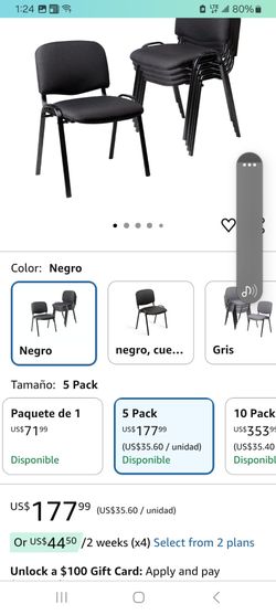 Stackable black padded office chair. Five chairs for $150