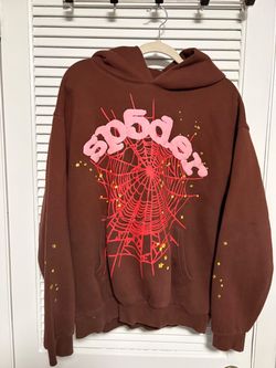 Sp5der Brown Hoodie with Web Graphic