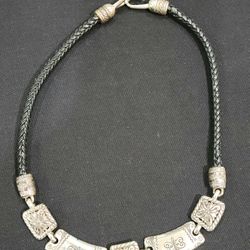 Brighton Vtg  Panel Collar Necklace Black Heavy Braided Cord  Retired