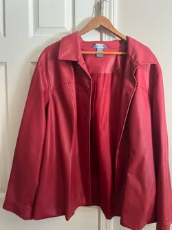 Koret Woman Red Faux Leather Jacket Women’s 24W Button Front Career Casual Plus Size