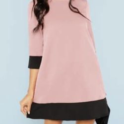 SHEIN Contrast Trim Tunic Dress Colorblock 3/4 Cuffed Sleeves