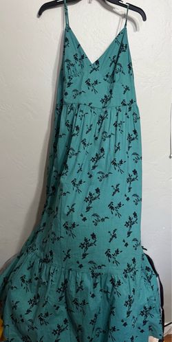 Teal Floral Maxi Dress with Spaghetti Straps