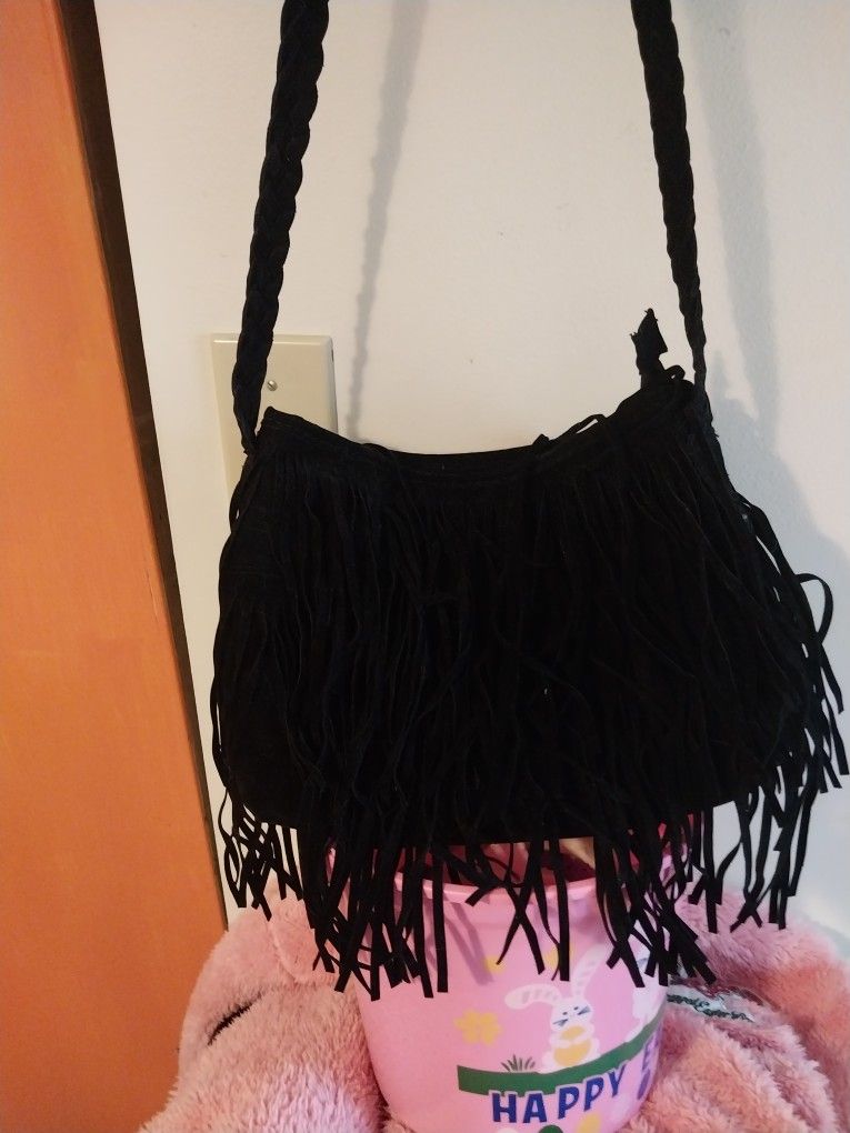 black fringe purse
