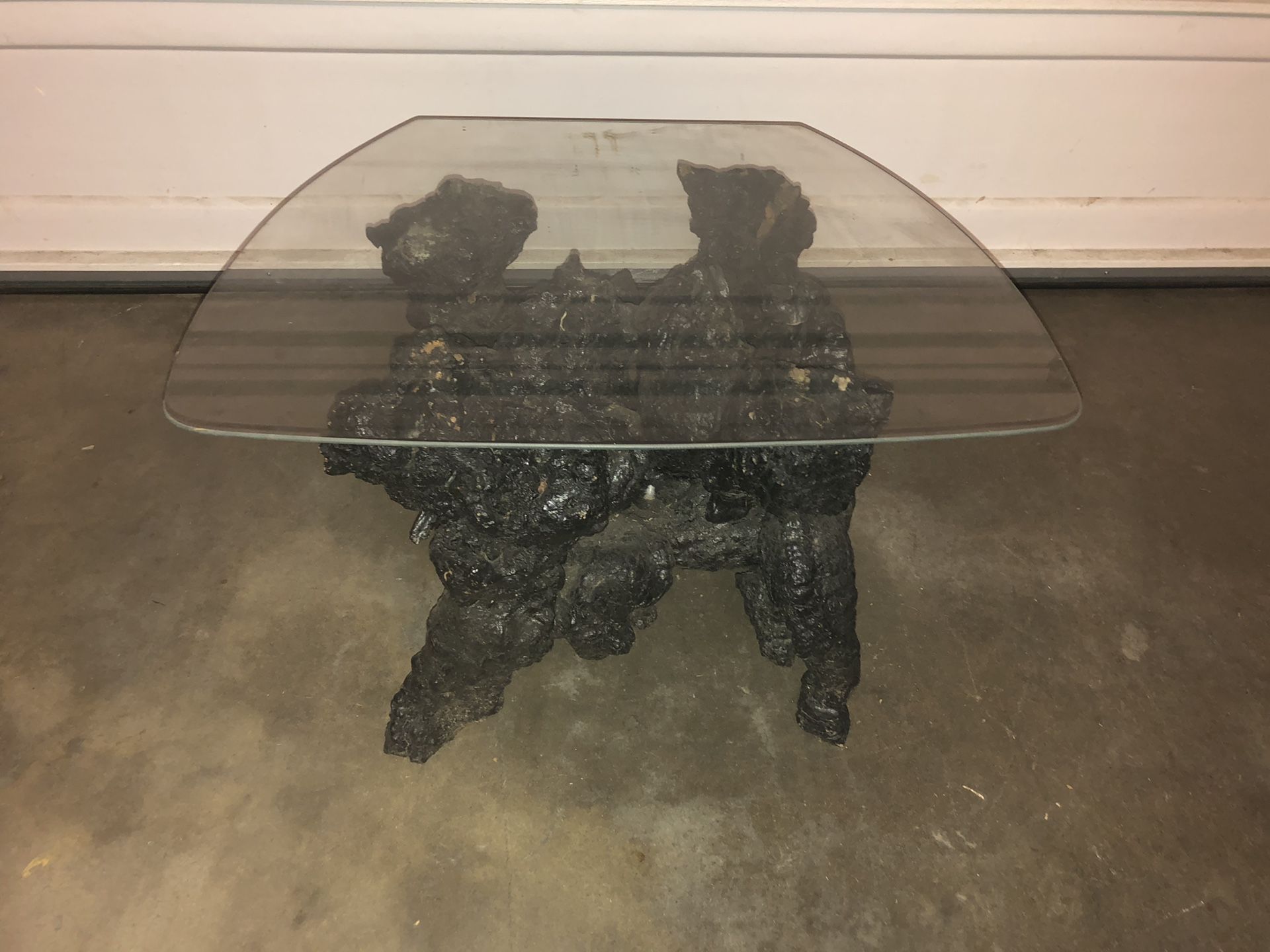 glass top WOOD ROOT TREE ROOT BURNT BLACK TABLE This is a pretty ridiculously amazing wood root tree root burnt black coffee table/end table If yo
