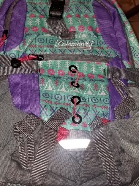 Coleman Kid's Hiking Backpack w/Hydration Compartment & Bladder Gray/Purple/Teal/Teepees