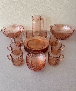 Vintage Arcoroc France Rosaline Pink Swirl Glassware Set – 27 Pieces