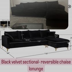Black Velvet Sectional Couch