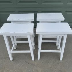 4 White Wooden Stools.