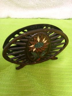 Vintage Cast iron Napkin Holder 'DAYA'  Sunflower 🌻 Rooster 🐓 Motifs 