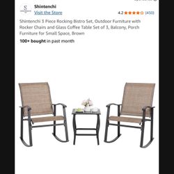 Shintenchi 3 Piece Rocking Bistro Set, Outdoor Furniture with Rocker Chairs and Glass Coffee Table Set of 3, Balcony, Porch Furniture for Small Space,
